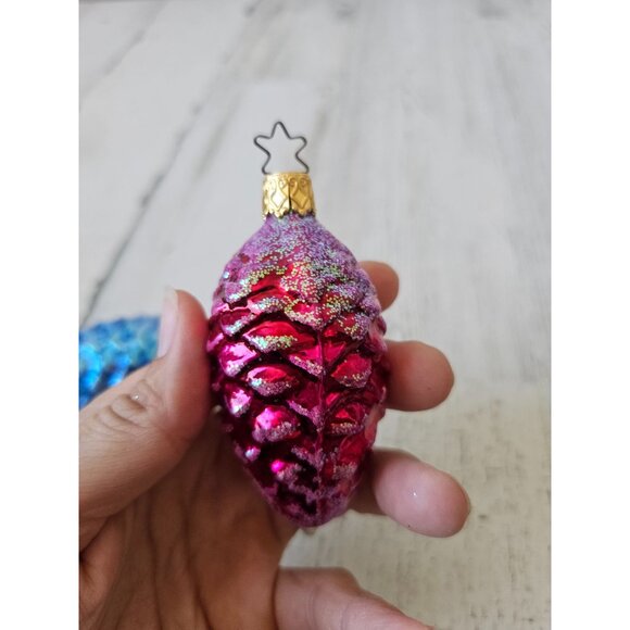 Inge glas acorn pinecone glitter blue red ornament Xmas tree Germany - Picture 9 of 9